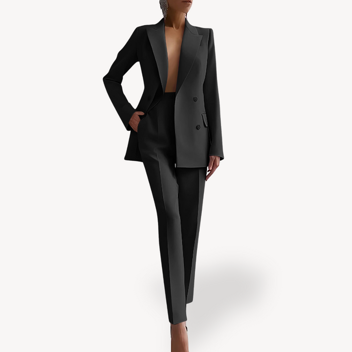 Kvinnors Skräddarsydda Byxdress – Dubbelknäppt Blazer Set för Affärs- och Kvällsbruk