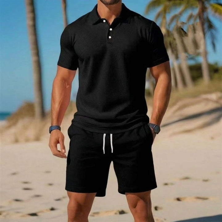 Herrstickad polo och shorts casual set