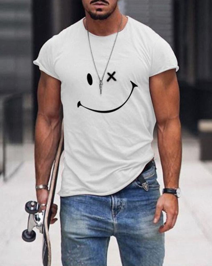 Herrarnas bomull T-shirt kort ärm rund hals avslappnad bekväm vardagsbas sommarplagg