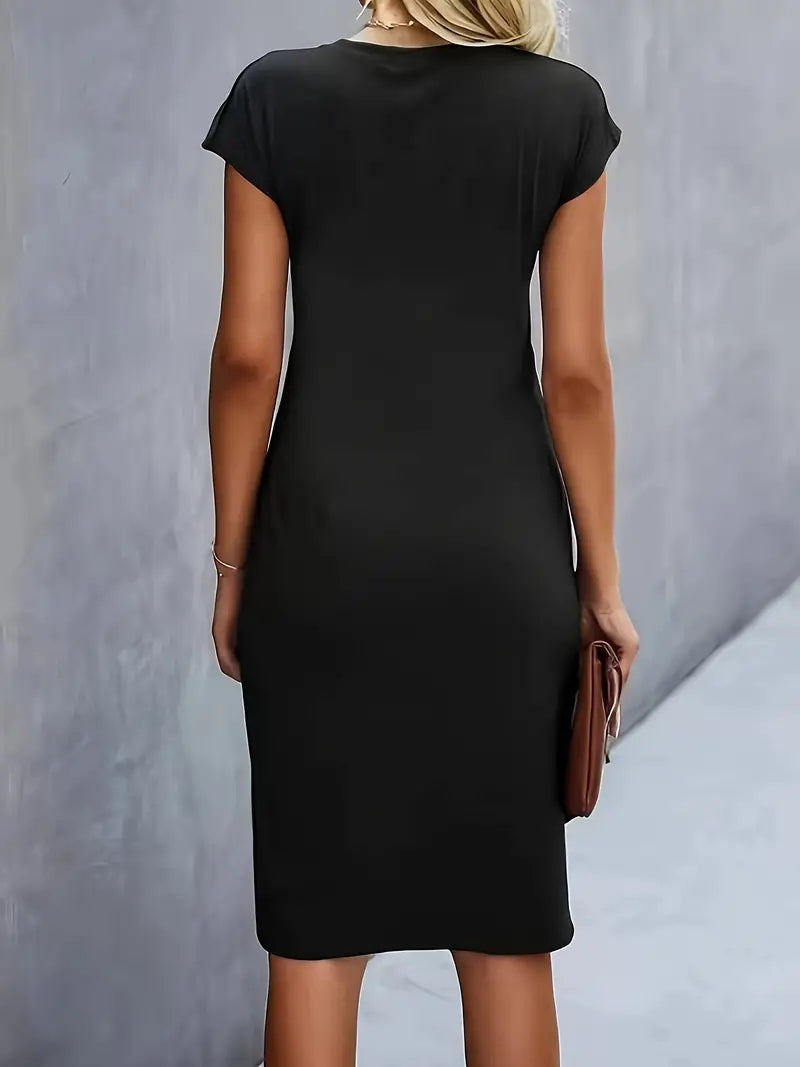 Kvinnors Rynkad Midja Bodycon Kortärmad Midi Klänning