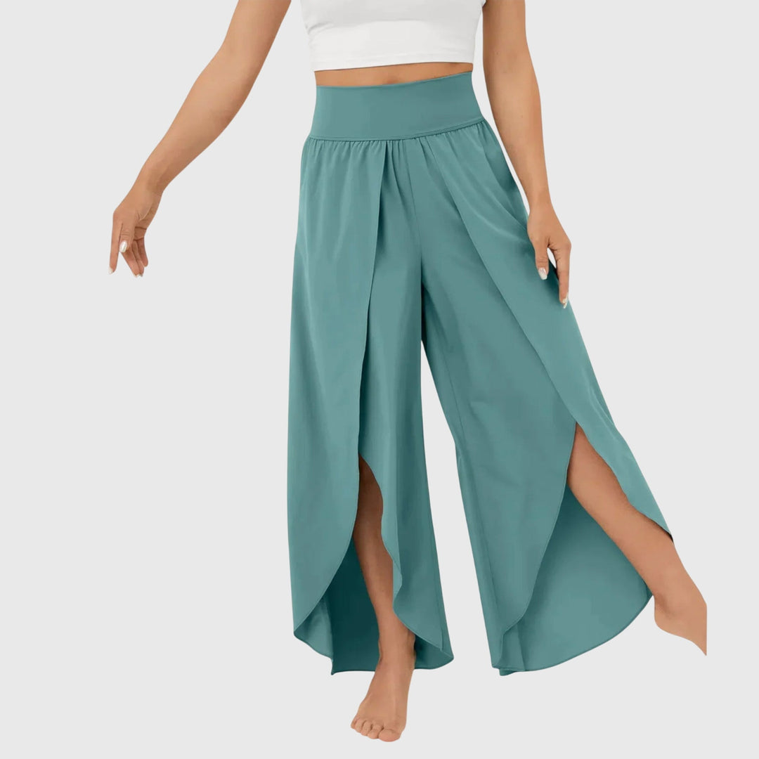 Kvinnors Högmidjade Vida Byxor med Slits – Flödande Boho Sommarstil för Semester och Strandkläder