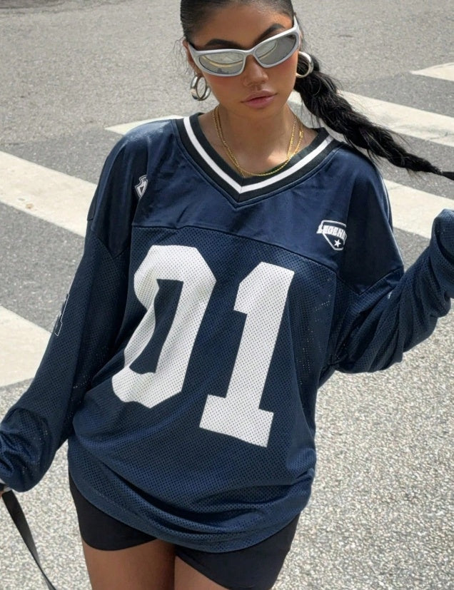 Dam Jersey T-shirt Lång Ärmar Oversized Streetwear Top