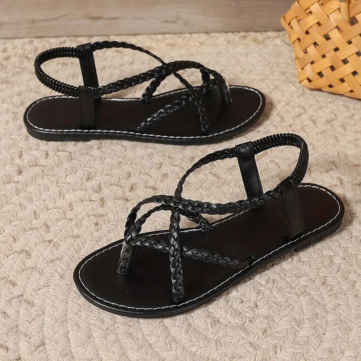 Kvinnors Flata Sandaler med Flätade Remmar – Säkra Remskor för Vår- och Sommarsvandringar