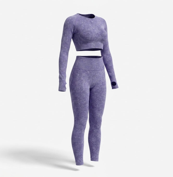 Kvinnors Sömlösa Långärmad Crop Top och Leggings Set – Formande Tvådelad Träningskläder