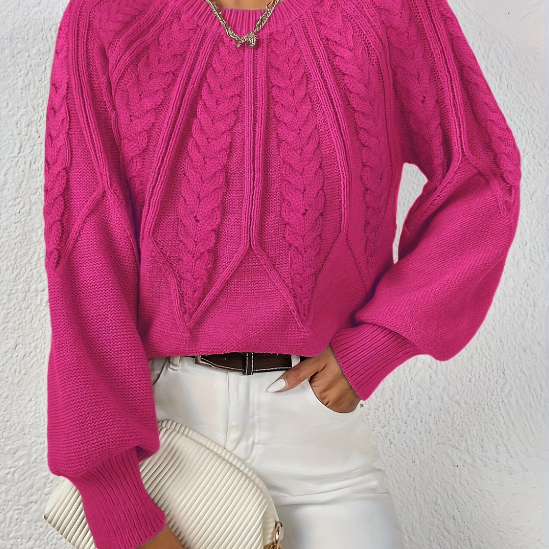 Kvinnors Voluminösa Ärmsweater med Kabelstickad Textur