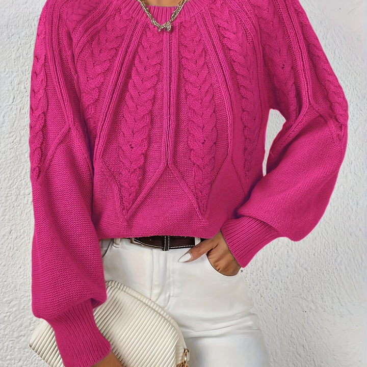 Kvinnors Voluminösa Ärmsweater med Kabelstickad Textur