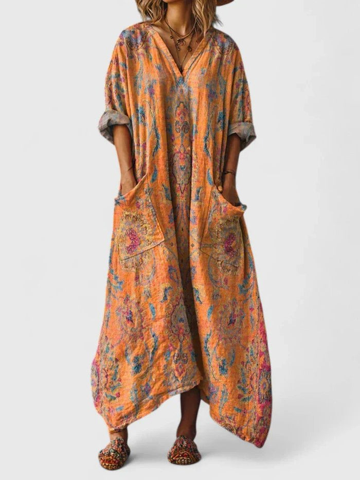 Kvinnors Tryckt Oversized Maxi Klänning med Avslappnad Fickdetalj