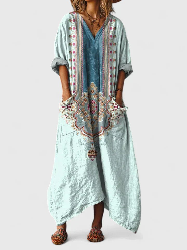 Kvinnors Tryckt Oversized Maxi Klänning med Avslappnad Fickdetalj