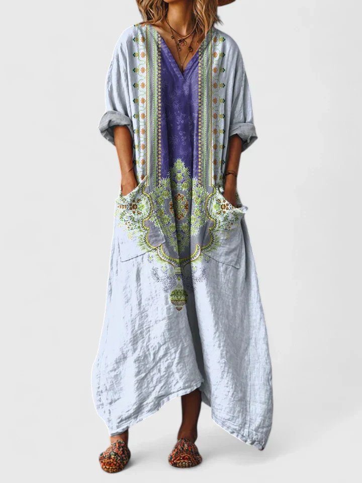 Kvinnors Tryckt Oversized Maxi Klänning med Avslappnad Fickdetalj