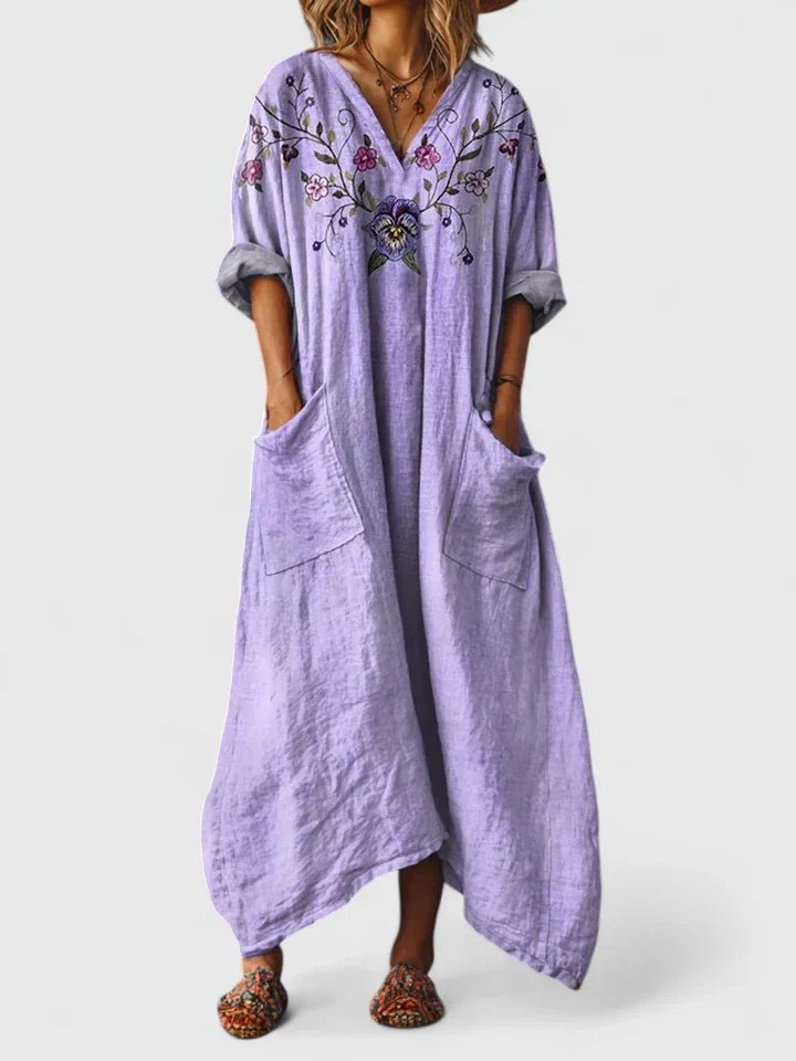 Kvinnors Tryckt Oversized Maxi Klänning med Avslappnad Fickdetalj