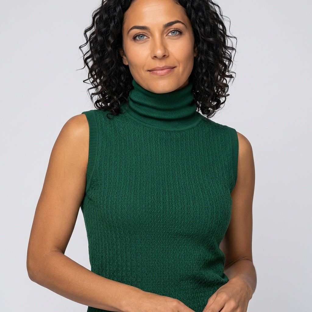 Kvinnors Texturerad Stickad Turtleneck Shell Top Slim Fit