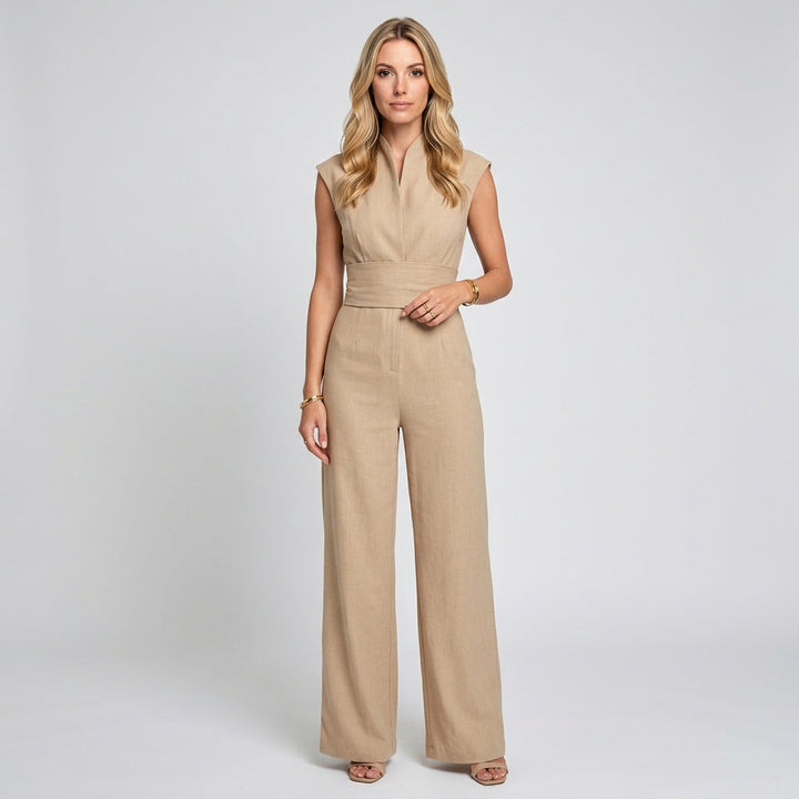 Kvinnors ärmlös vid ben jumpsuit med knytkrage för kvällsevenemang