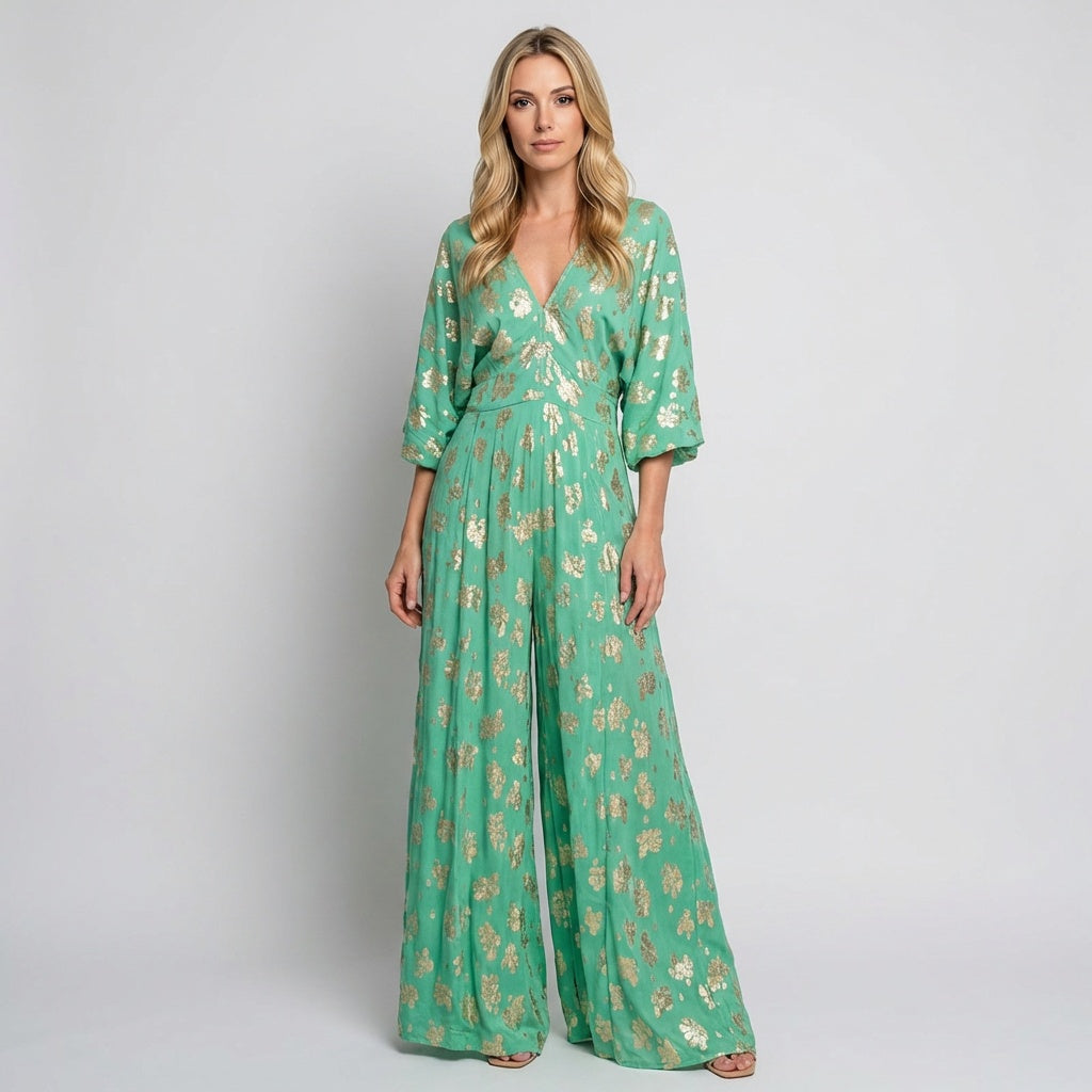 Kvinnors Guld Botanisk Ombre Maxi Kaftan Kvällsklänning