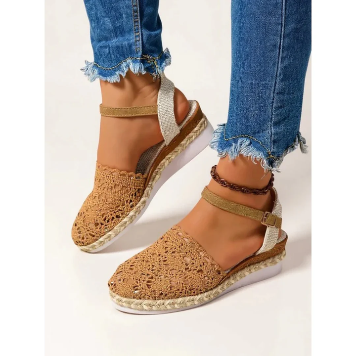 Kvinnors Boho Wedge Sandaler – Ankelrem Sommarskor för Semester och Vardag