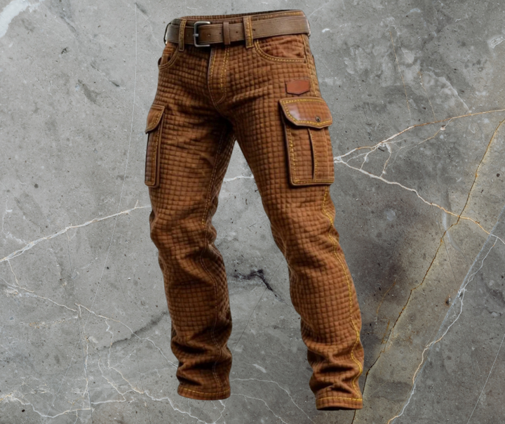 Herrarnas kviltade cargobyxor med texturerad utility ficka, slim fit