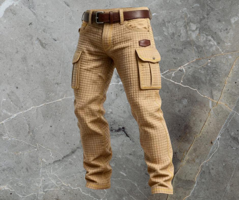 Herrarnas kviltade cargobyxor med texturerad utility ficka, slim fit