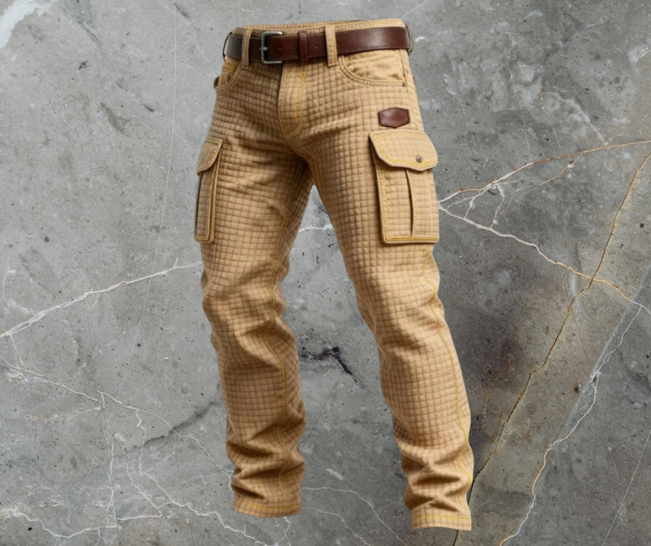 Herrarnas kviltade cargobyxor med texturerad utility ficka, slim fit
