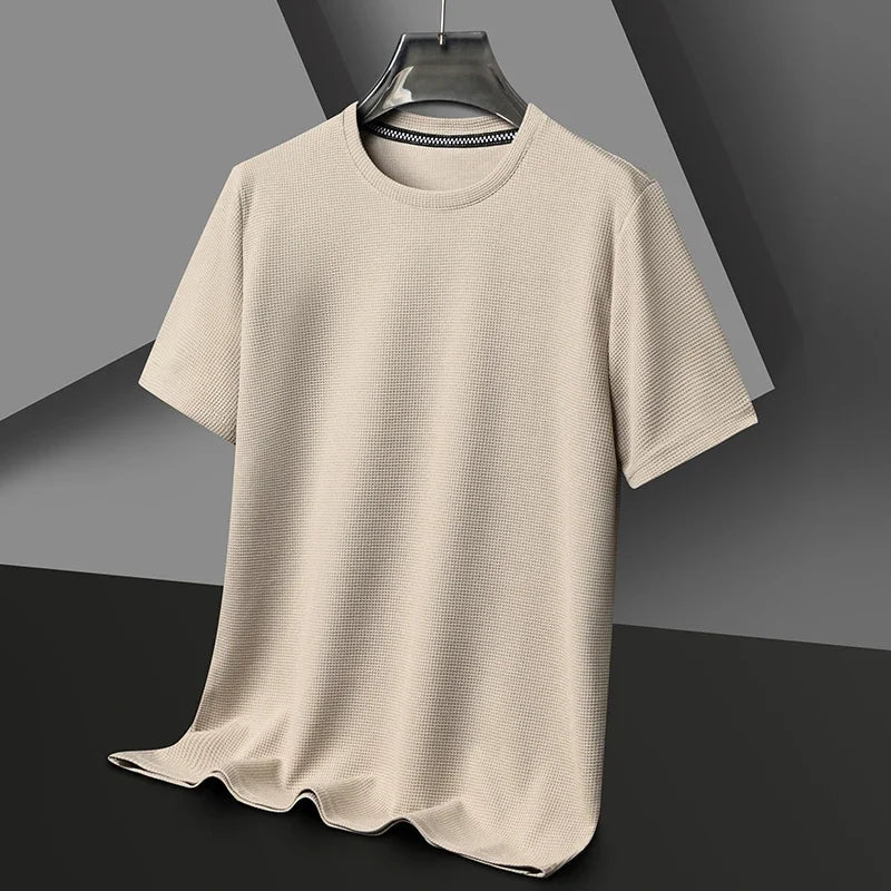 Herrars Texturerad Crew Neck Kortärmad Casual T-shirt