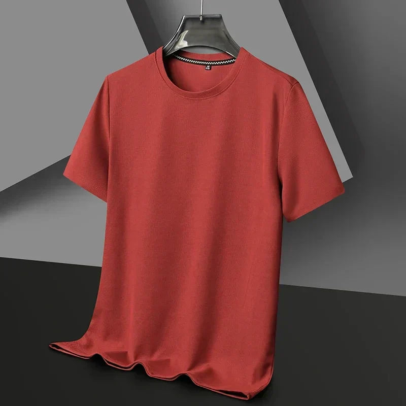 Herrars Texturerad Crew Neck Kortärmad Casual T-shirt