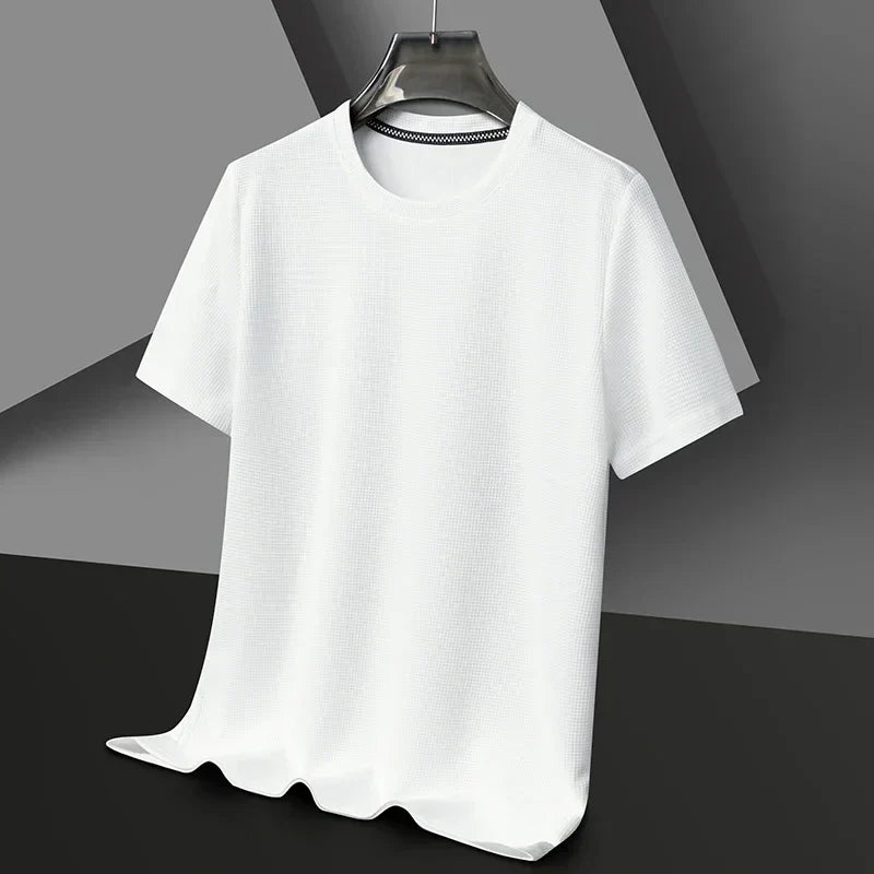 Herrars Texturerad Crew Neck Kortärmad Casual T-shirt