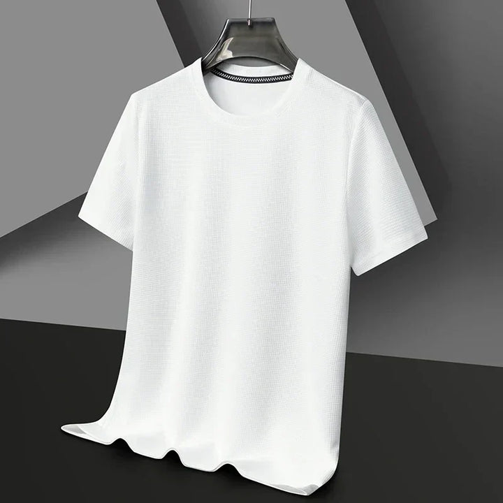 Herrars Texturerad Crew Neck Kortärmad Casual T-shirt