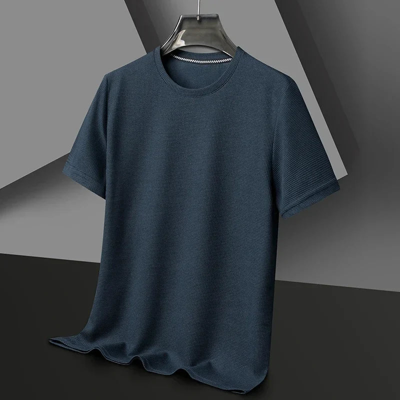 Herrars Texturerad Crew Neck Kortärmad Casual T-shirt