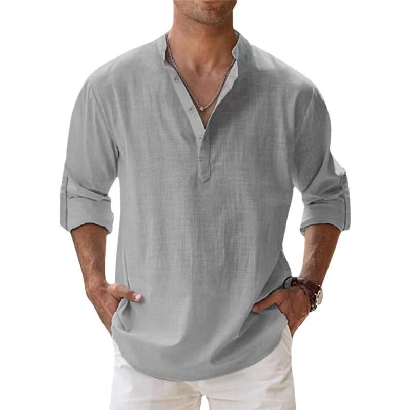 Herrens bomulls- och linne skjorta – Lätt, andningsbar, bekväm, stilren, avslappnad, vardaglig sommaroutfit