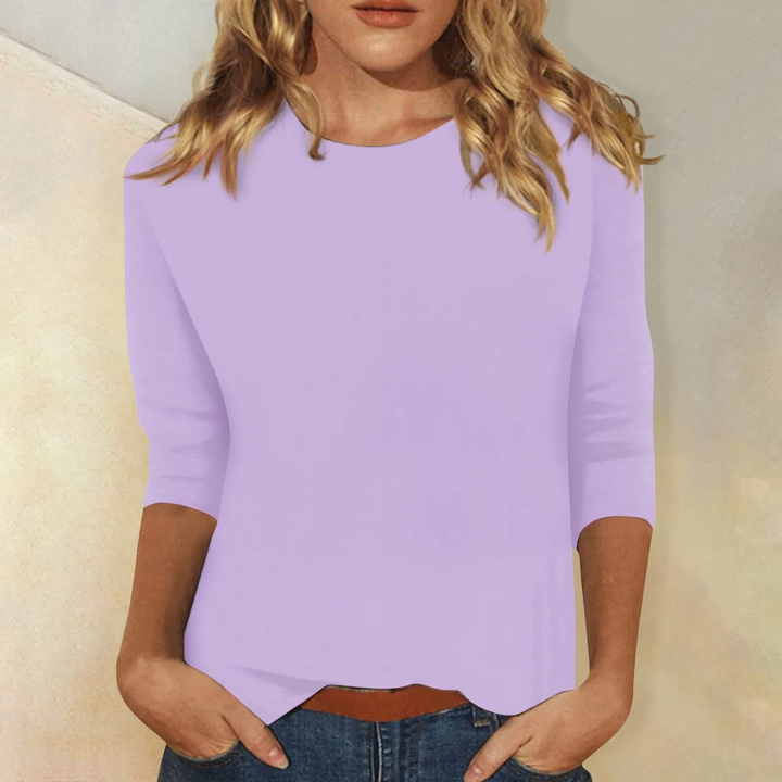 Kvinnors Avslappnad Rundhalsad T-shirt med Tre Kvartslånga Ärmar