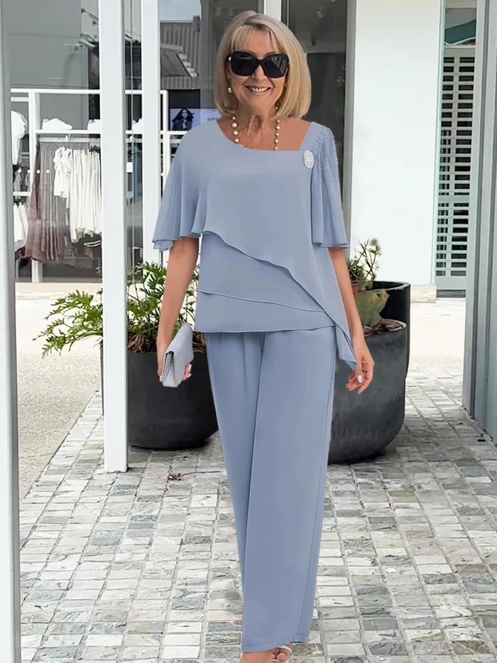 Kvinnors Lagerpåverkad Topp och Vida Byxor Set – Elegant Kvällsoutfit