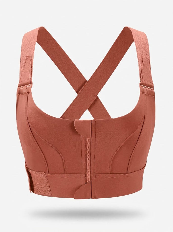 Kvinnors Front-Zip Sport-BH – Justerbart Cross-Back Stöd för Träning och Yoga