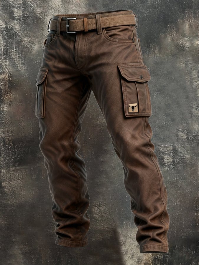 Herrers Slim Fit Cargo Byxor med Fickor i Utility Stil