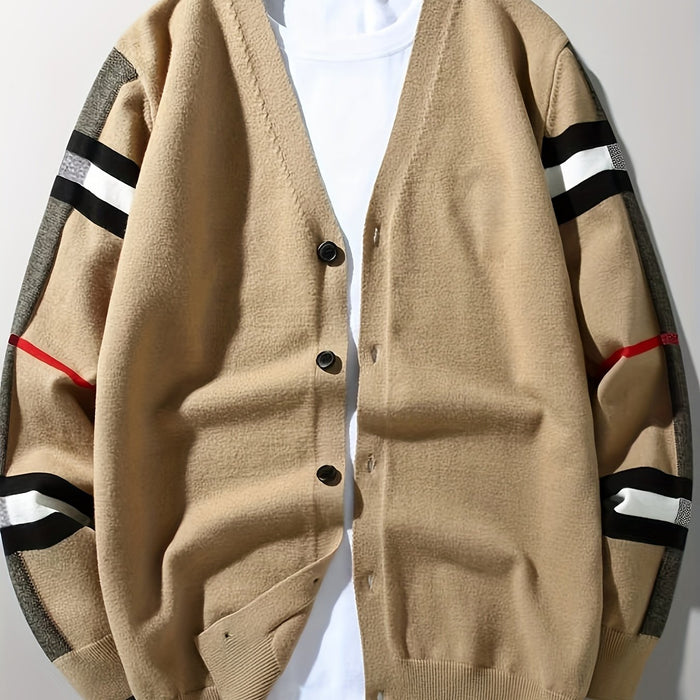 Herrars Ullknapp Cardigan – Handgjord Stickad Regular Fit