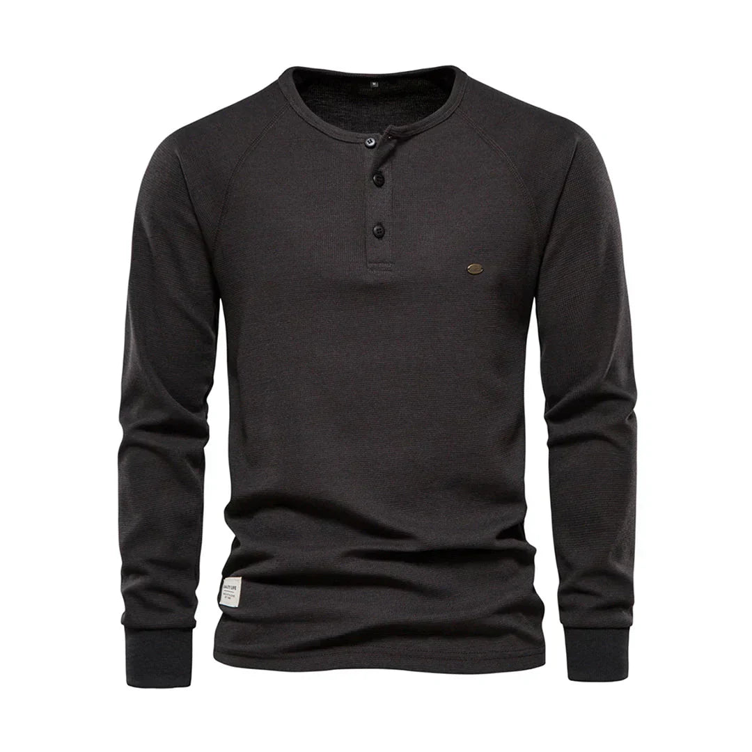 Herrars Henley Skjorta Lång Ärmar Knapp Hals Casual Topp