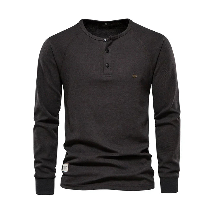 Herrars Henley Skjorta Lång Ärmar Knapp Hals Casual Topp