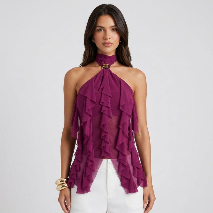 Kvinnors Volang Chiffon Halterneck Kvällstop