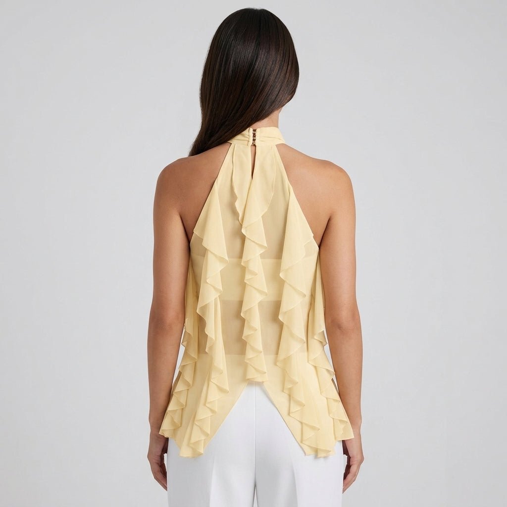 Kvinnors Volang Halterneck Top Transparent Lager Blus