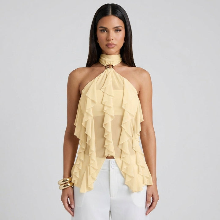Kvinnors Volang Chiffon Halterneck Kvällstop