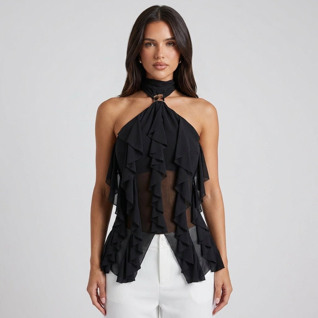 Kvinnors Volang Chiffon Halterneck Kvällstop