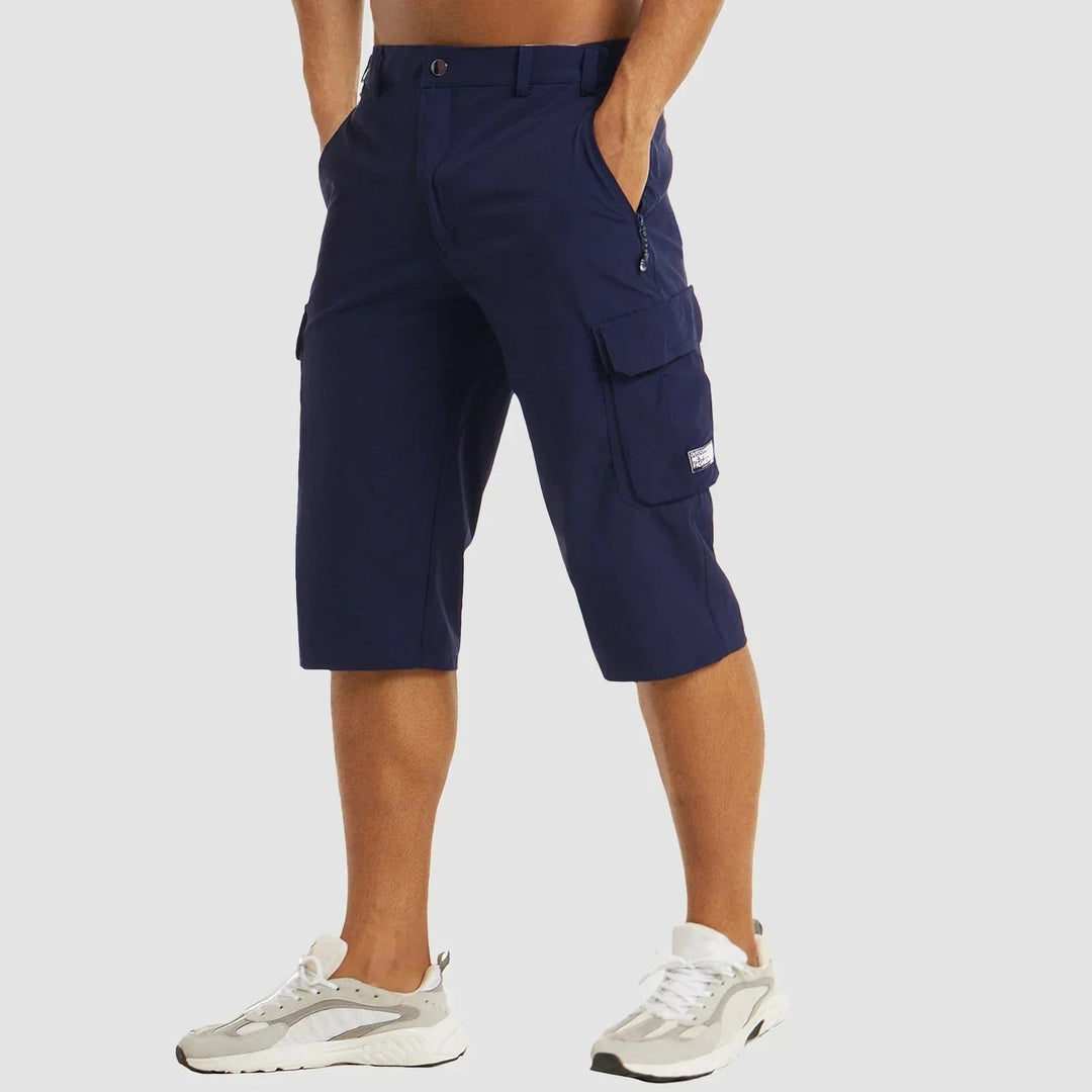 Herrens Stretch Cargo Bermuda Shorts med Fickor och Förlängd Passform