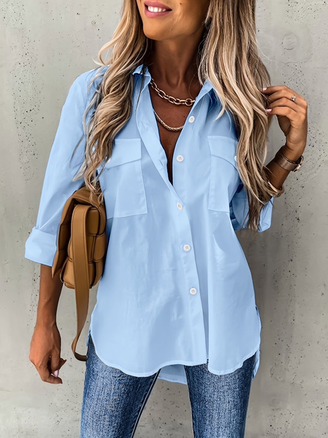 Damblus med slagkrage – Lätt, andningsbar, elegant, stilfull, bekväm, avslappnad, vardaglig blus