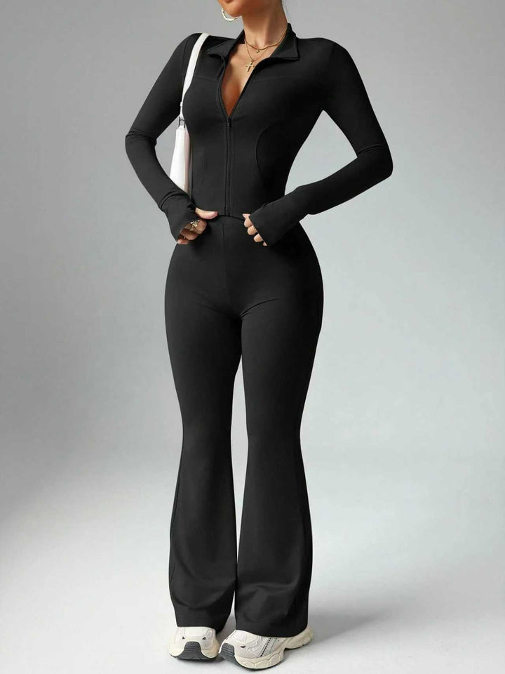 Kvinnors Zip Front Activewear Set Flared Trouser Fit