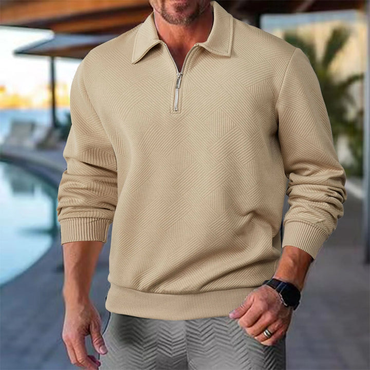 Herrars Texturerad Halv-Zip Sweatshirt – Smart Casual Polo Stil för Kallare Dagar