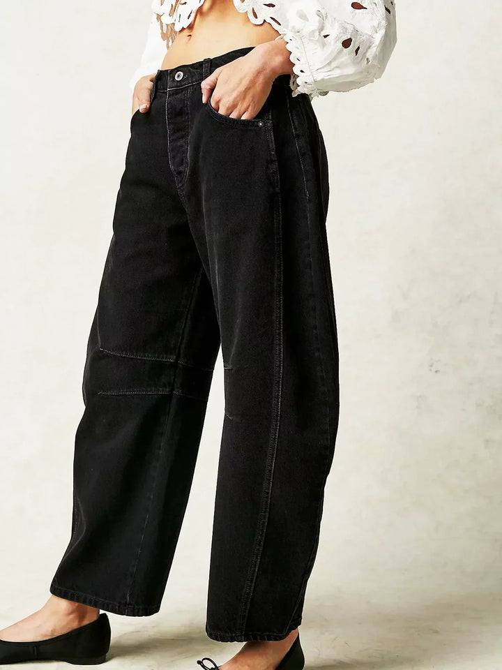 Kvinnors tryckta barrel-leg jeans – Avslappnad denim för streetwear och helgoutfits