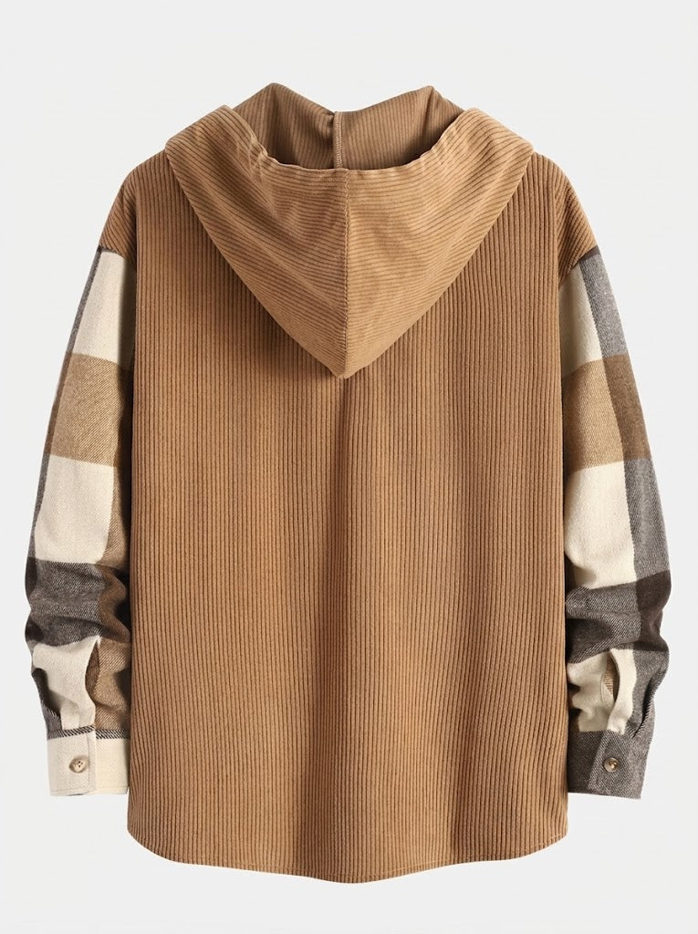 Herrens Hooded Flanellskjorta och Corduroybyxor Set – Avslappnad Höstcasual