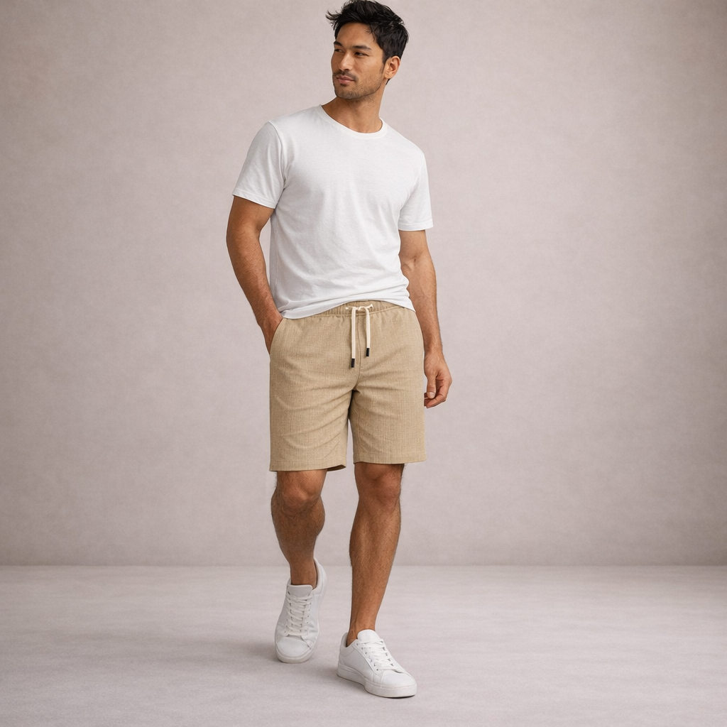 Herrars Dragstring Linne Sommar Shorts Casual Avslappnad Passform