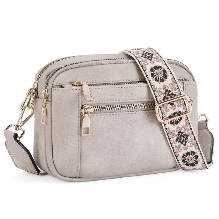 Kvinnors Multi Zip Crossbody Väska Med Tryckt Rem Detalj