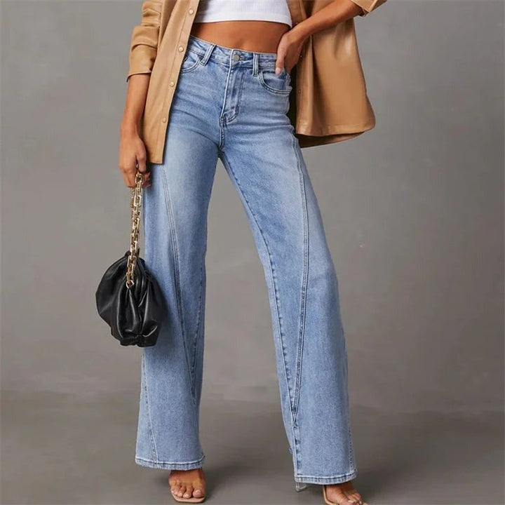 Kvinnors Högmidjade Vida Jeans Avslappnade Denimbyxor