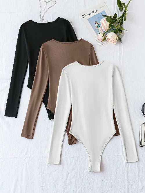 Kvinnors Långärmad Bodysuit Set 3 i 1 Stretch Fit