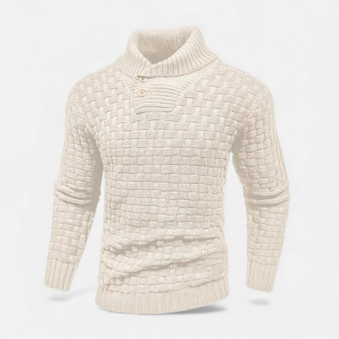 Valmonti | Herrs turtleneck-knapptröja – Slim fit stickad tröja
