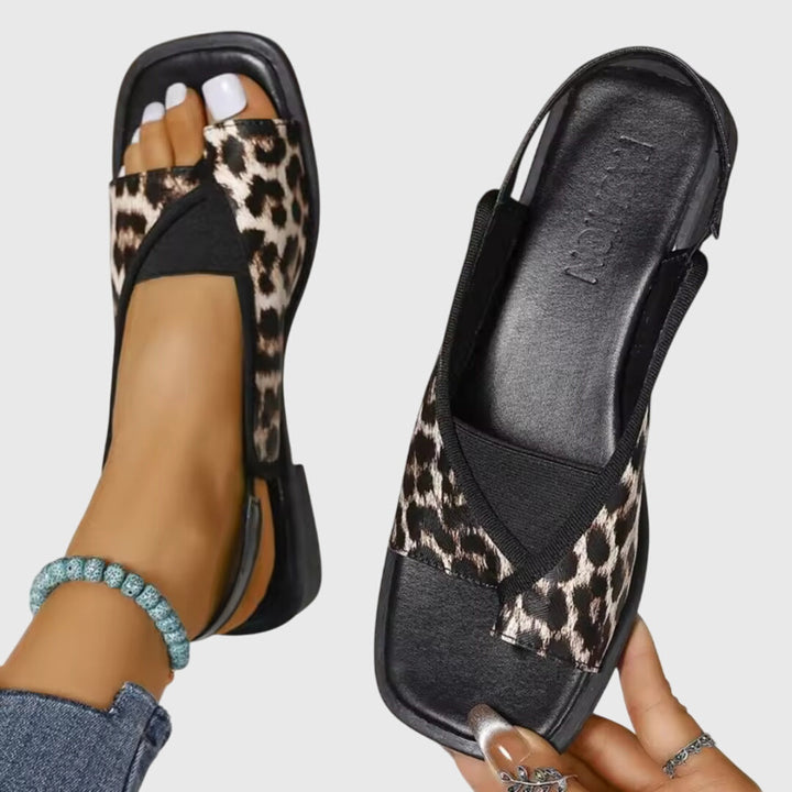 Kvinnors Platta Slingback Sandaler Fyrkantig Tå Kontrastrem